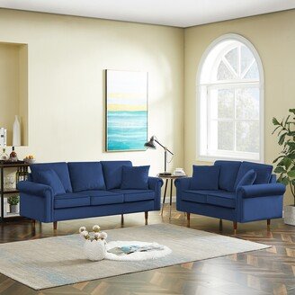 Calnod Modern Velvet Sofa Set, 2 Seater and 3 Seater Sofa With Wood Legs & Rolled Arms for Living Room and Apartment-AA