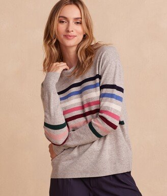 The Coziest Cashmere Blend Striped Crew - Rainbow Stripe on Wolf