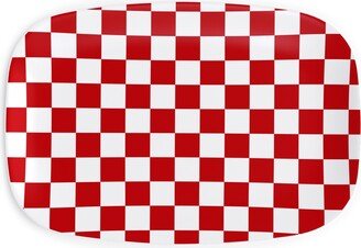 Serving Platters: Checkerboard - Red And White Serving Platter, Red