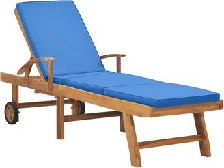 Sun Lounger with Cushion Solid Teak Wood Blue