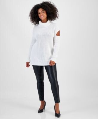 Womens Turtleneck Cutout Sweater Faux Leather Double Zip Leggings Created For Macys