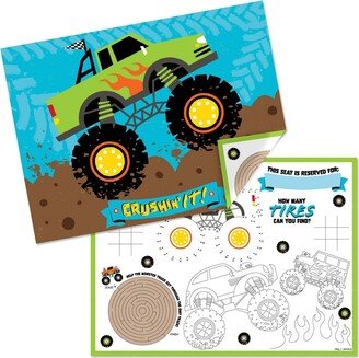 Big Dot Of Happiness Smash & Crash - Monster Truck - Paper Coloring Sheets Activity Placemats - 16 ct