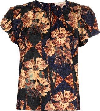 Floral-Print Cotton Blouse