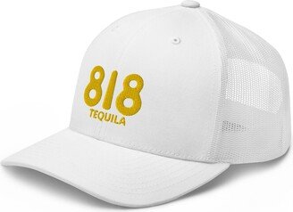 RIVEMUG 818 Tequila Embroidered Trucker Hat Curved Bill Mid Crown Adjustable Mesh Snapback Cap White