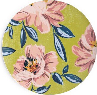 Salad Plates: Pink Peonies Salad Plate, Green