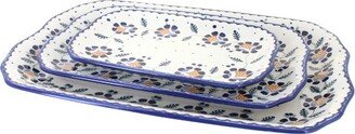 Blue Rose Pottery Blue Rose Polish Pottery Sunflower 3 Piece Rectangular Serving Dish Set