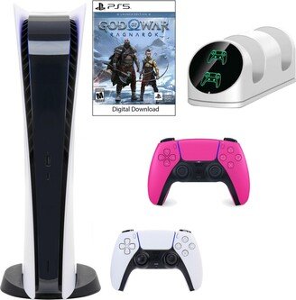 Playstation PS5 Digital Gow Console with Extra Pink Dualsense Controller and Dual Charging Dock