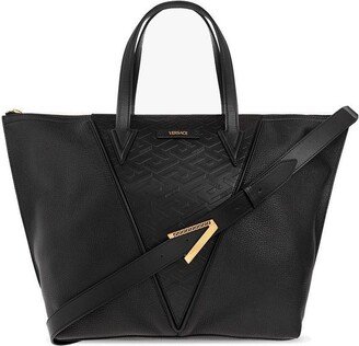 Logo Embossed Zipped Tote Bag