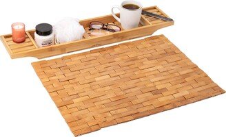 Bali Collection, Luxury Bath Caddy and Bath Mat Set, Luxury Roll Up Rayon from Bamboo Shower Bath Mat, 23.5 x 16.5