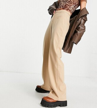 Petite wide leg slouchy dad tailored pants in camel