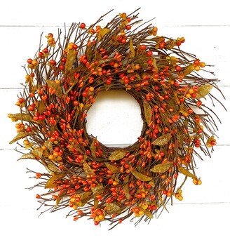 Fall Wreath-Farmhouse Wreath-Orange Wreath-Fall Twig Wreath-Orange Bittersweet Wreath-Wreaths-Fall Home Decor-Rustic Decor-Housewarming Gift