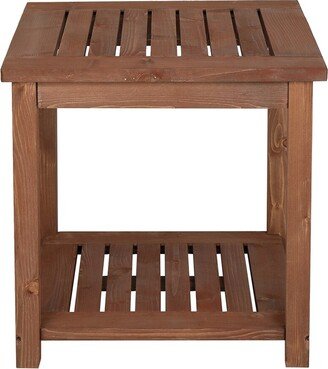 hommetree Square Wood Side Table with Bottom Shelf, Carbonized Color