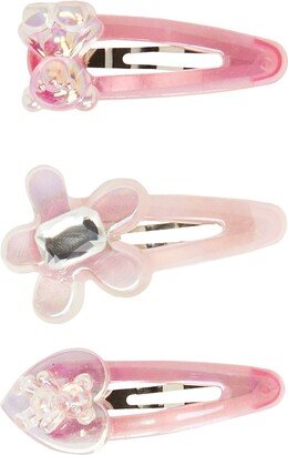 Pink Semitransparent Teddy Hairclip Set Hair Accessory Light Pink