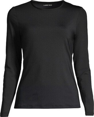 Women's Long Crew Neck Long Sleeve Rash Guard UPF 50 Sun Protection Modest Swim Tee - Small - Black