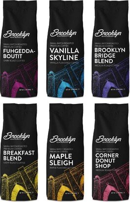 Brooklyn Bean Roastery Brooklyn Beans Ground Coffee Variety-Light, Med, Dark Roast&Flavored,6 pack(72 ounces total)