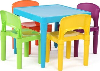 Playtime Collection Kids Plastic Table and 4 Chairs, Aqua & Primary - Multi