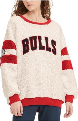 Women's Oatmeal, Red Chicago Bulls Mindy Sherpa Pullover Sweatshirt - Oatmeal, Red