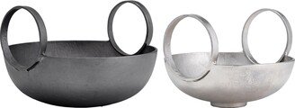 Metal, Set Of 2, 7/8 Bowl With Handles, Slvr/Gunmetal, Round, 8H, Solid Color - 13.0 x 12.0 x 8.0