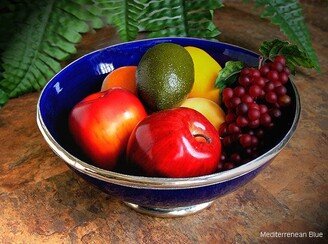 Handmade Bowl with Hammered Metal Trim