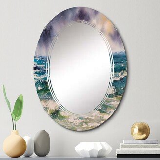 Designart 'Sea Waves And Dramatic Sky' Nautical & Coastal Printed Wall Mirror