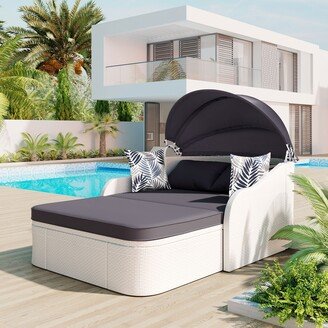 79.9 Outdoor Sunbed with Adjustable Canopy PE Rattan Double lounge