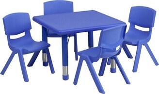 24'' Square Blue Plastic Height Adjustable Activity Table Set with 4 Chairs