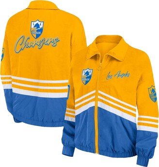 Women's Wear by Erin Andrews Gold Distressed Los Angeles Chargers Vintage-Like Throwback Windbreaker Full-Zip Jacket