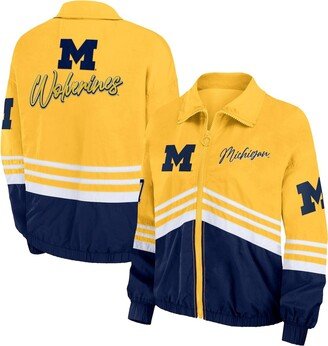 Women's Wear by Erin Andrews Maize Distressed Michigan Wolverines Vintage-Like Throwback Windbreaker Full-Zip Jacket