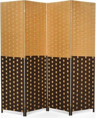 4 Panel Portable Folding Hand-Woven Wall Divider Suitable for Home Office - 71