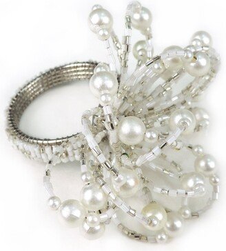 Pearl Flower Napkin Ring - White & Silver Glass Beaded Fine Quality Beautiful