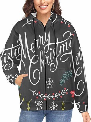 LOSARON Christmas Lettering Women's Fall Outfits Oversized Sweaters Zipper Drawstring Hooded Jackets Fall Outfits 4XL