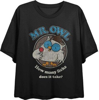 Tootsie Pops Mr. Owl Juniors Black Crop Top T-shirt-Small