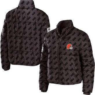 Women's Wear by Erin Andrews Brown Cleveland Browns Puffer Full-Zip Cropped Jacket