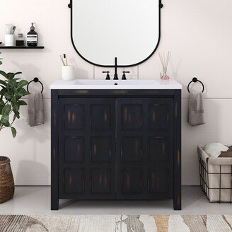 Jims Maison 36 inch Freestanding Bath Vanity in Retro Espresso with White Resin Top