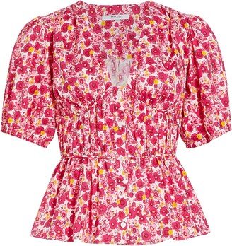 Maureen Floral Stretch-Cotton Peplum Blouse