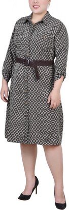 Plus Size 3/4 Roll Tab Sleeve Shirtdress