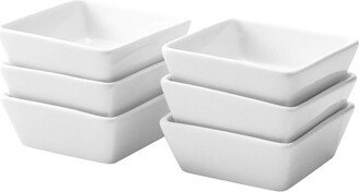 4 Oz White and Teak Square ramekins Ceramic Ramekin Set of 6, White