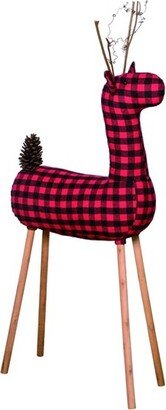 Fabric 42 in. Red Christmas Plush Buffalo Check Reindeer