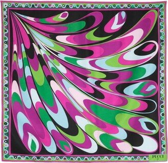 Abstract-Pattern Print Silk Scarf-AA