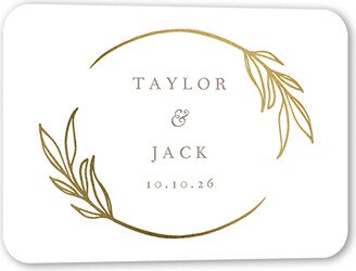 Enclosure Cards: Ornate Oval Wedding Enclosure Card, White, Gold Foil, Signature Smooth Cardstock, Rounded