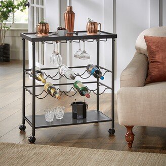 Crux Black Metal Wood Top Bar Cart by Classic