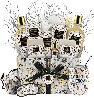 Lovery Home Spa Kit in Honey Almond Scent - Leopard Luxury Gift Basket - 21 pcs