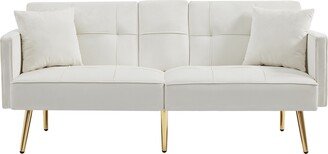 Modern Convertible Sofa Bed with Velvet Fabric and Metal Legs