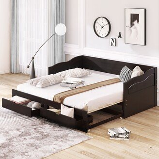 IGEMAN Twin-King Size Extendable Daybed with Trundle & 2 Drawers for Small Bedroom City Aprtment Dorm