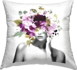 Blooming Purple Flowers Woman Printed Throw Pillow Design by Irena Orlov