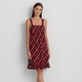 Ralph Lauren Plaid Lace-Trim Brushed Twill Chemise