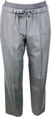 Baggy Cigarett Trousers In Soft Virgin Wool Flannel With Elastic And Drawstring Waist With A Satin Effect. Pull Up Silhouette