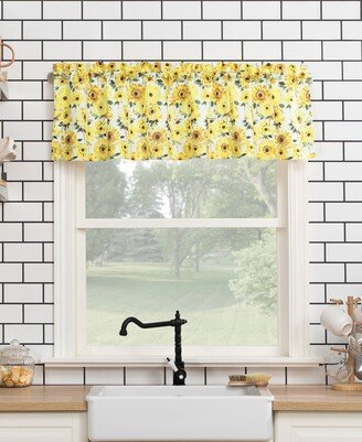 No. 918 Sunny Sunflower Print Semi-Sheer Rod Pocket Kitchen Curtain Valance, 54 x 14