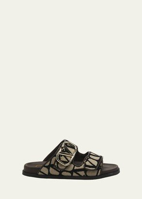 Toile Iconograph Double-Strap V-Logo Slide Sandals