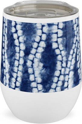 Travel Mugs: Shibori Ripples - Blue Stainless Steel Travel Tumbler, 12Oz, Blue